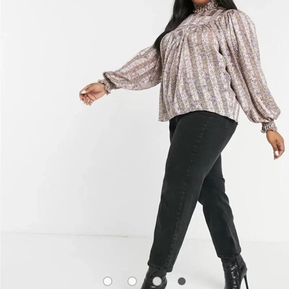 ASOS Curve Blouse Size 6 Floral Print Batwing Sleeves Ruffles Silky - Picture 4 of 17